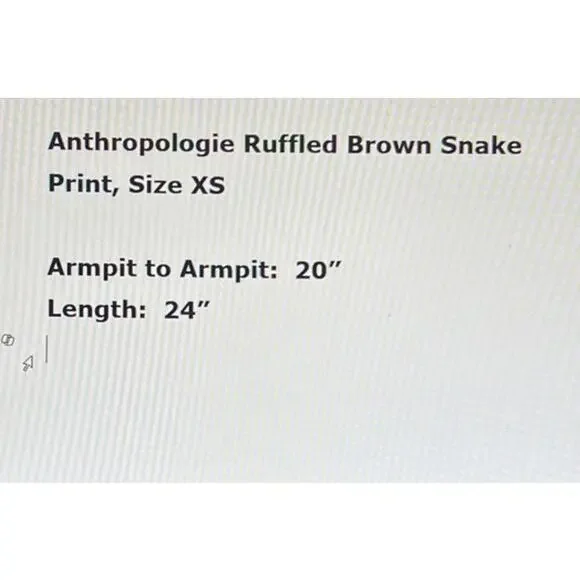 Anthropologie Women's Blouse XS Brown Ruffle Snakeskin Print - Picture 8 of 8